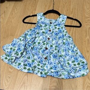 Moo-Cow Designs Hydrangeas Mock Button-Down layered ruffle Dress 2T